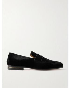 Tom Ford Gigi Leather-trimmed Croc-effect Velvet Penny Loafers - Black