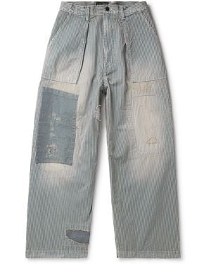 Kapital Liberty Fatigue Wide-Leg Distressed Striped Jeans - Gray