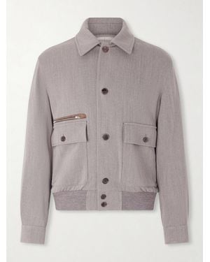 dunhill Suede-Trimmed Wool Jacket - Grey
