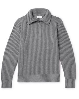 MR P. Ribbed Merino Wool Half-Zip Sweater - Gray