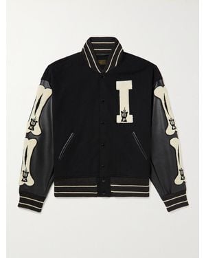 Kapital Faux Leather And Wool-Blend Varsity Jacket - Black