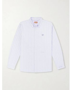 Human Made Button-Down Collar Logo-Appliquéd Striped Cotton Shirt - White