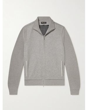 Loro Piana Suede-Trimmed Cashmere-Blend Zip-Up Cardigan - Grey