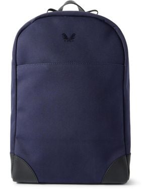 Bennett Winch Logo-Embroidered Leather-Trimmed Cotton-Canvas Backpack - Blue