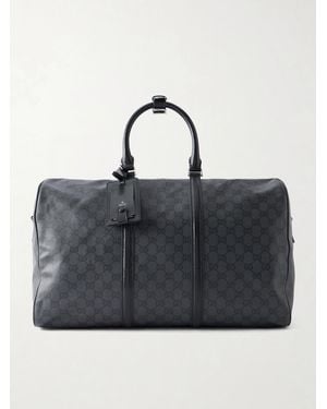Gucci Essence Classic Leather-Trimmed Coated Canvas-Jacquard Weekend Bag - Black