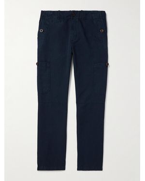 MR P. Samuel Straight-Leg Garment-Dyed Cotton And Linen-Blend Twill Cargo Trousers - Blue