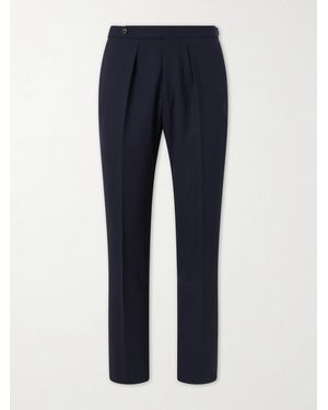 Drake's Straight-Leg Pleated Virgin Wool Suit Trousers - Blue