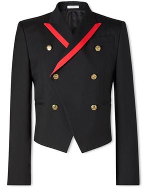 McQueen Slim-Fit Double-Breasted Grosgrain-Trimmed Wool-Twill Blazer - Black