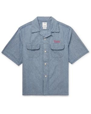 Visvim Keesey Convertible-Collar Logo-Embroidered Cotton And Silk-Blend Chambray Shirt - Blue