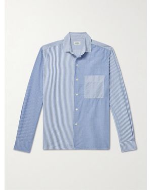 Hartford Patchwork Striped Cotton Oxford Shirt - Blue