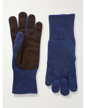 Brunello Cucinelli Suede-Trimmed Cashmere Gloves - Blue