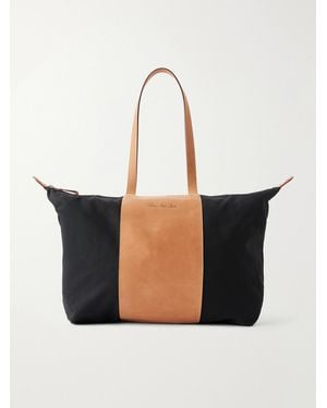 Aimé Leon Dore Logo-Embossed Leather-Trimmed Canvas Tote - White