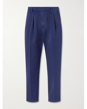 Massimo Alba Stan Tapered Pleated Herringbone Cotton Trousers - Blue