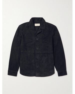 Officine Generale Julien Camp-Collar Suede Overshirt - Blue