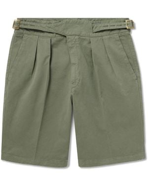 Rubinacci Manny Straight-Leg Pleated Cotton Shorts - Green