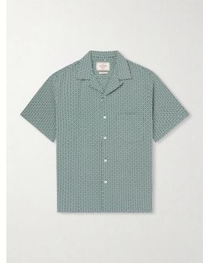 Portuguese Flannel Portuguese Tile Camp-Collar Embroidered Cotton-Blend Shirt - Blue