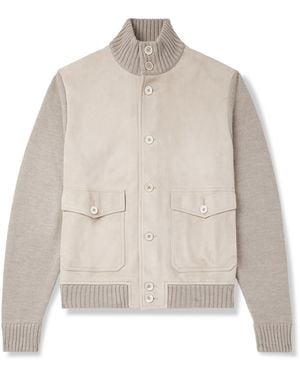 Slowear Incotex Zanone Virgin Wool-Trimmed Suede Jacket - Natural