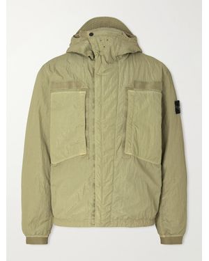 Stone Island Garment-Dyed Padded Crinkled Warp Rib Nylon-Tc Hooded Jacket - Green