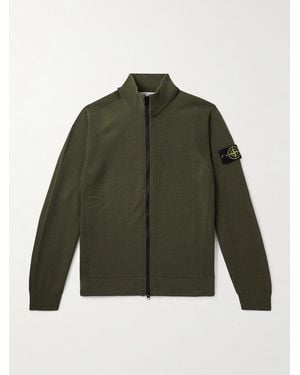 Stone Island Logo-appliquéd Wool-blend Zip-up Cardigan - Green
