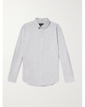 Portuguese Flannel Button-Down Collar Striped Brushed-Cotton Oxford Shirt - White