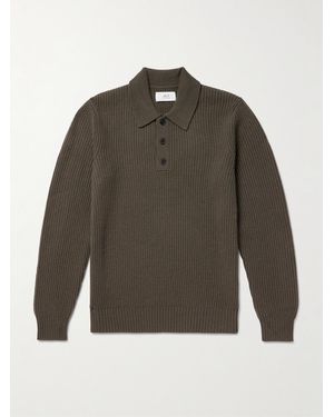 MR P. Rippstrickpullover aus Kaschmir mit Polokragen - Grün