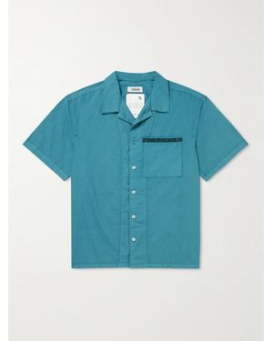 Adish Camp-Collar Embroidered Garment-Dyed Cotton-Poplin Shirt - Blue