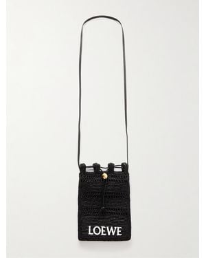 Loewe Paula's Ibiza Umhängetasche aus Raffiabast mit Lederbesatz und Stickerei - Weiß