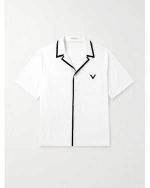 Valentino Garavani Vlogo Camp-Collar Embellished Cotton-Poplin Shirt - Natural