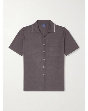 Fedeli Camp-collar Contrast-tipped Linen And Cotton-blend Shirt - Brown