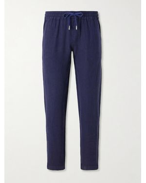 Thom Sweeney Straight-leg Linen Drawstring Trousers - Blue