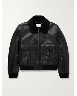 Saint Laurent Shearling-Collar Leather Jacket - Black