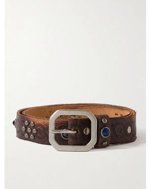 RRL 3Cm Distressed Embellished Leather Belt - Brown