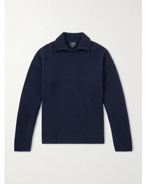 A.P.C. Oversized Ribbed Wool And Cashmere-Blend Polo Sweater - Blu