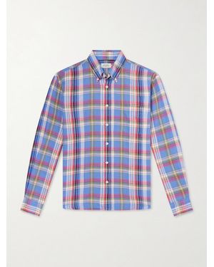Hartford Button-Down Collar Checked Linen And Cotton-Blend Shirt - Blue