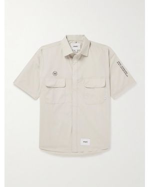 WTAPS Logo-Appliquéd Embroidered Cotton-Blend Poplin Shirt - White