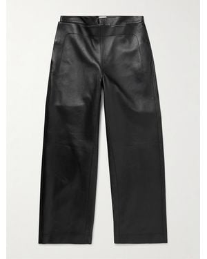 Bottega Veneta Layered Wide-Leg Leather Trousers - Black