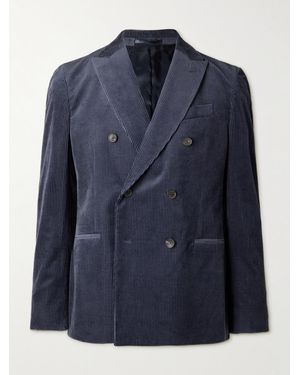 MR P. Slim-Fit Double-Breasted Cotton And Cashmere-Blend Corduroy Tuxedo Jacket - Blue