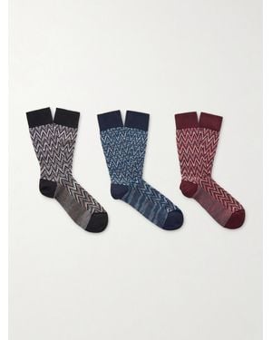 Missoni Three-Pack Crochet-Knit Cotton-Blend Socks - Blue