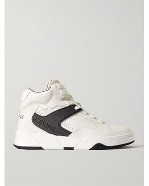 Celine Ct-06 Rubber-trimmed Cracked-leather High-top Trainers - White