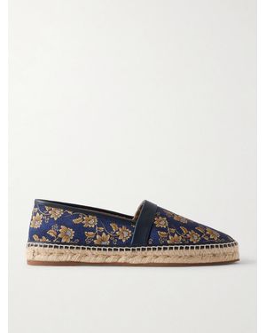 Manolo Blahnik Nerano Leather-trimmed Silk-jacquard Espadrilles - Blue