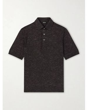 ZEGNA Silk, Cashmere And Linen-Blend Polo Shirt - Black