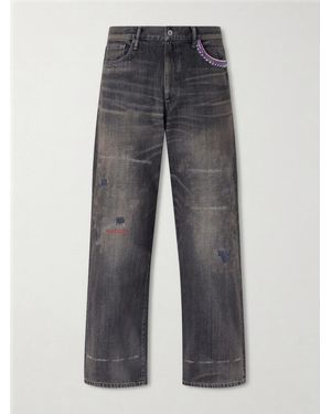 Neighborhood Savage Wide-Leg Bead-Embellished Distressed Jeans - Grau