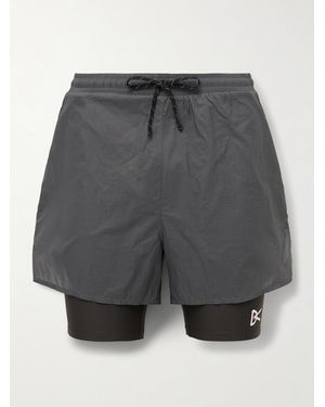 District Vision Straight-Leg Layered Logo-Print Shell And Stretch-Recycled Jersey Drawstring Shorts - Grey