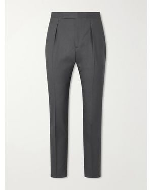 Thom Sweeney Tapered Pleated Wool-Twill Suit Pants - Gray