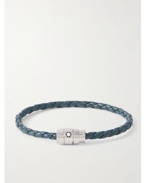 Montblanc Meisterstück 3-ring Stainless Steel And Woven Leather Bracelet - Blue