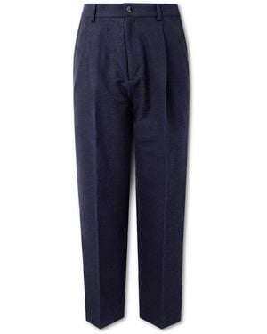 Blue Blue Japan Straight-Leg Pleated Jacquard Cotton And Wool-Blend Suit Pants - Blue