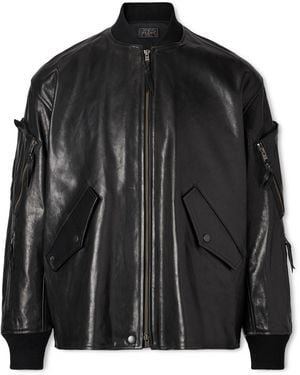 Beams Plus Leather Bomber Jacket - Black