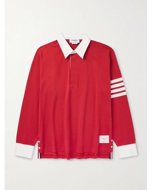 Thom Browne Logo-Appliquéd Striped Cotton-Jersey Polo Shirt - Red