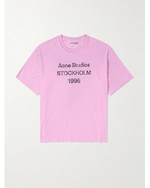 Acne Studios Exford Distressed Logo-Print Cotton-Jersey T-Shirt - Pink