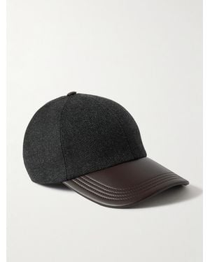 Berluti Logo-Embroidered Leather-Trimmed Wool Baseball Cap - Black